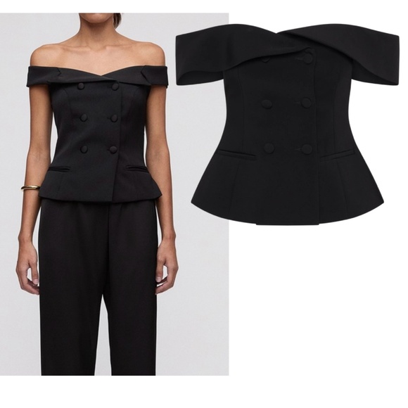 Aqua Double-Breasted Off-Shoulder Blouse – Black NWT $78 - Picture 1 of 10